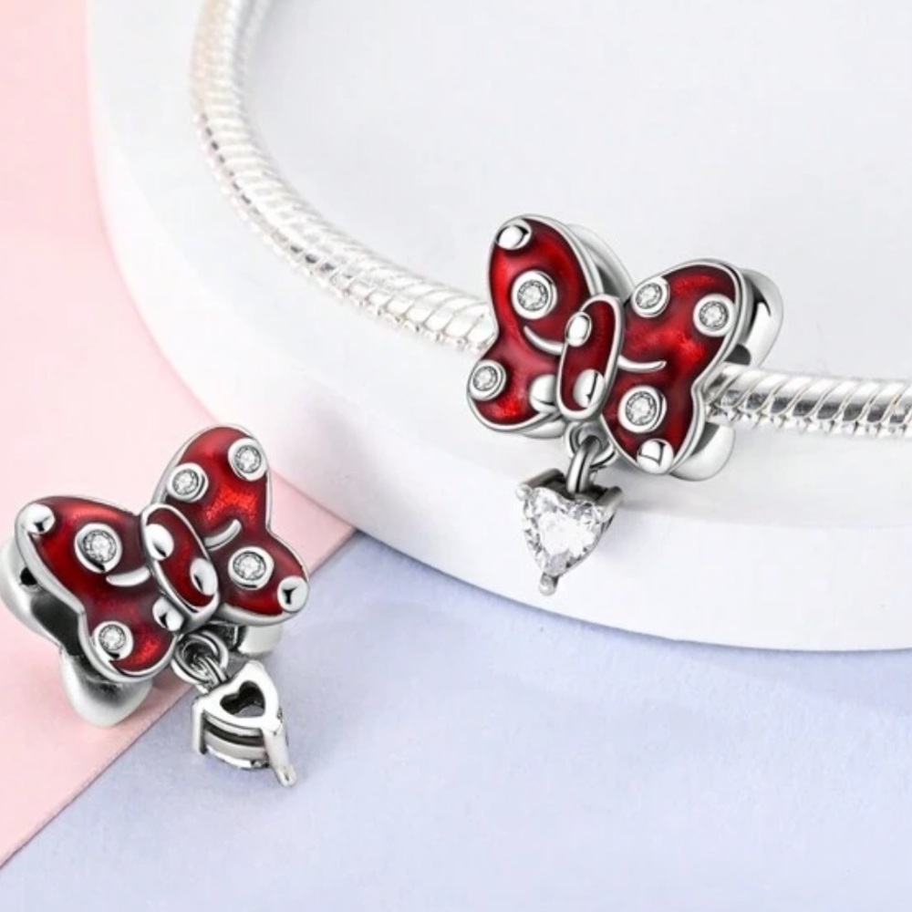 Pandora Red and Silver Bow charm